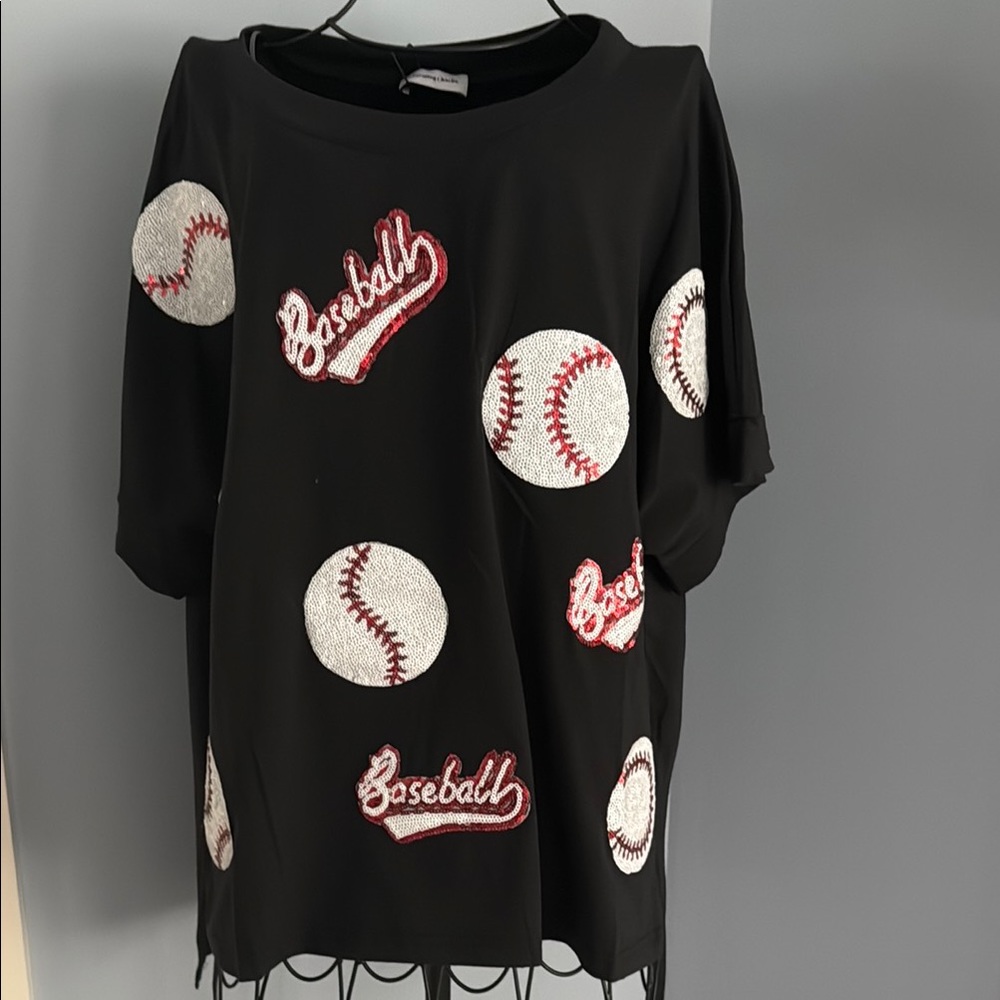 Charming Charlie Black Baseball Embellished Tee